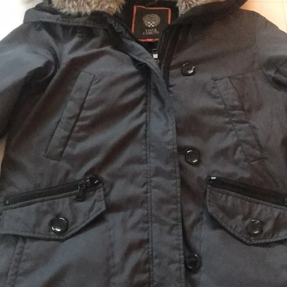 $175 VINCE CAMUTO Gray Faux Fur DOWN PARKA Hood Winter Warm Mid Length Jacket M - Picture 5 of 16